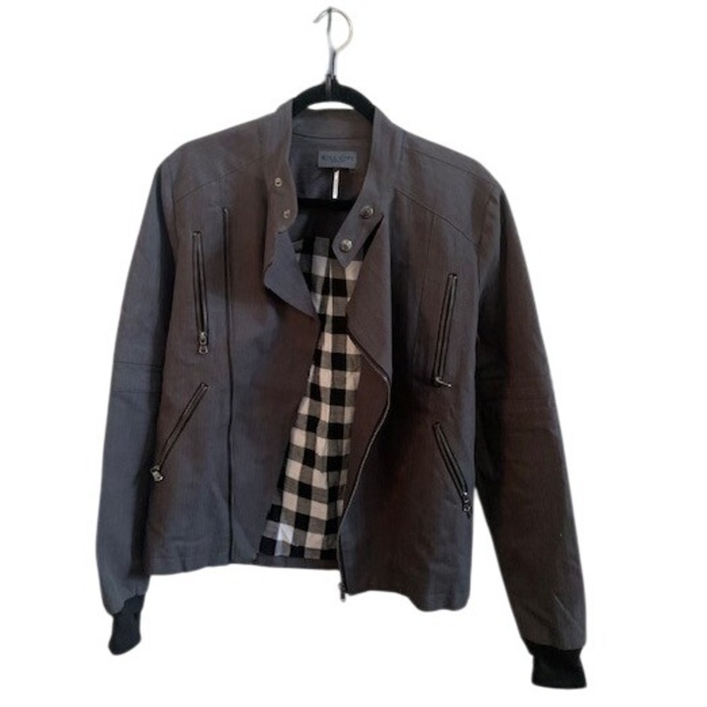 KILL CITY Conspirators Asymmetrical Zip Moto Jacket Gray Herringbone Lined S